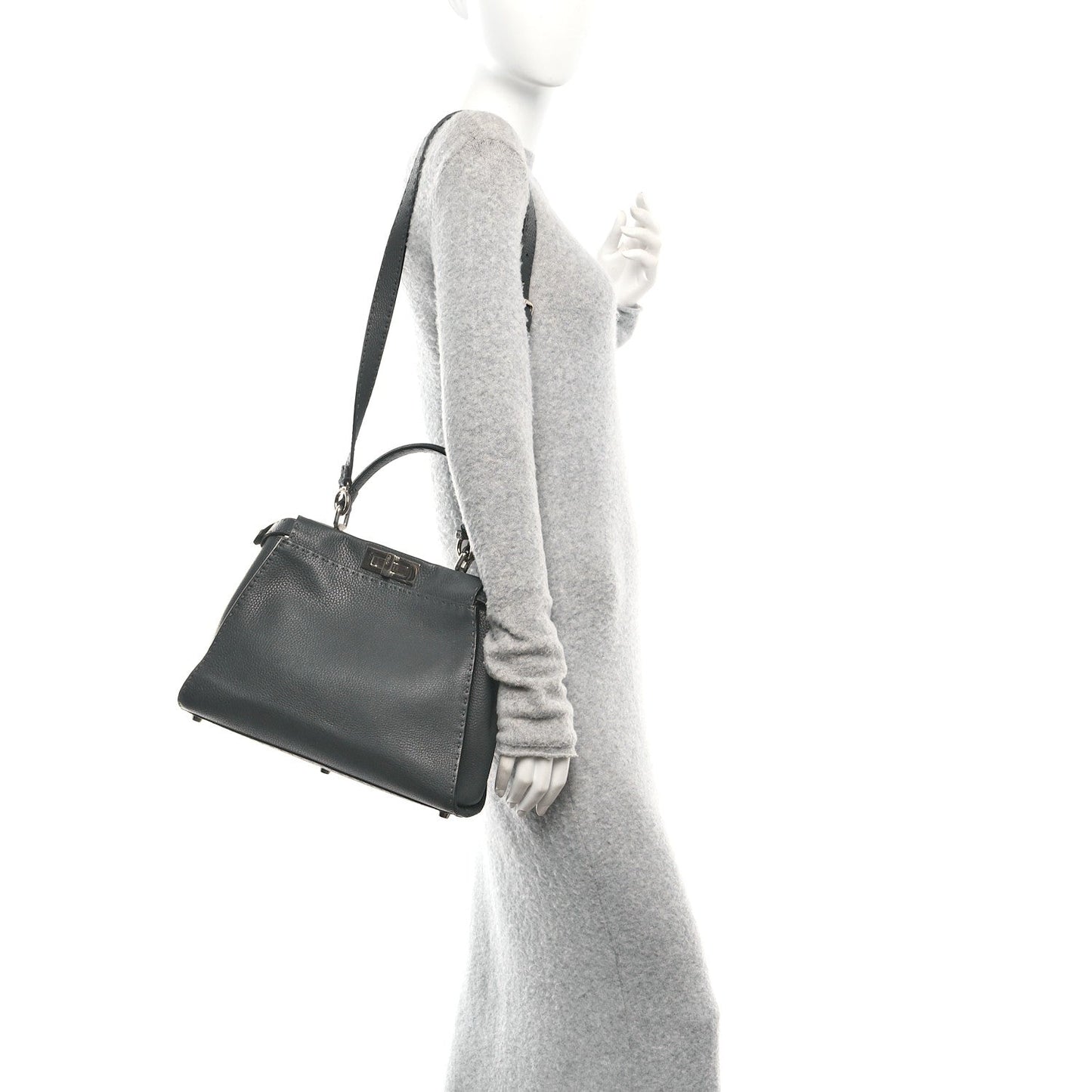 Fendi Cuoio Romano Selleria Bi-Color Medium Peekaboo Iconic Satchel Asfalto Latte