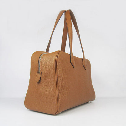 Luxury Hermes Togo Leather Handbag Light Coffee Silver