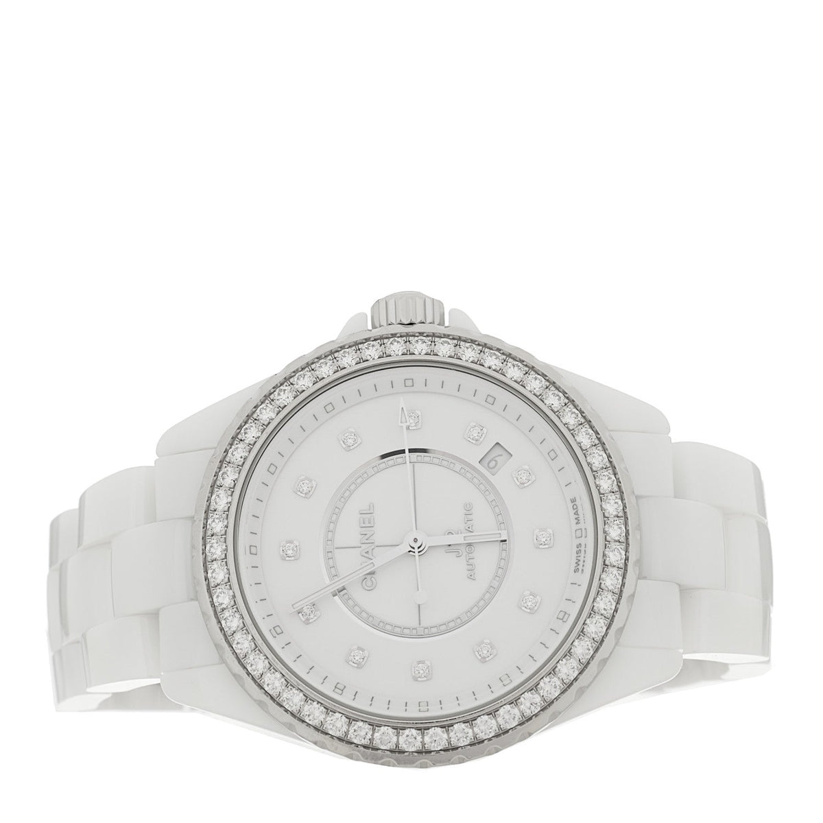 Stainless Steel Ceramic Diamond Bezel 38mm J12 Automatic Watch White