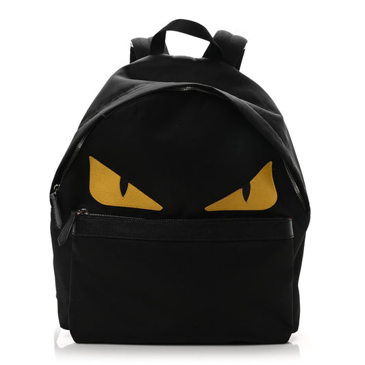 Fendi Nylon Vitello Elite Monster Eyes Rounded Backpack Black Yellow