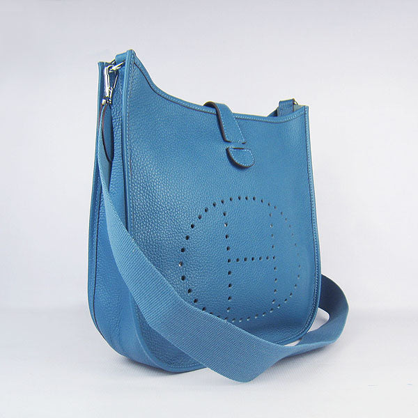 Luxury Hermes Evelyne I Handbag Blue Silver