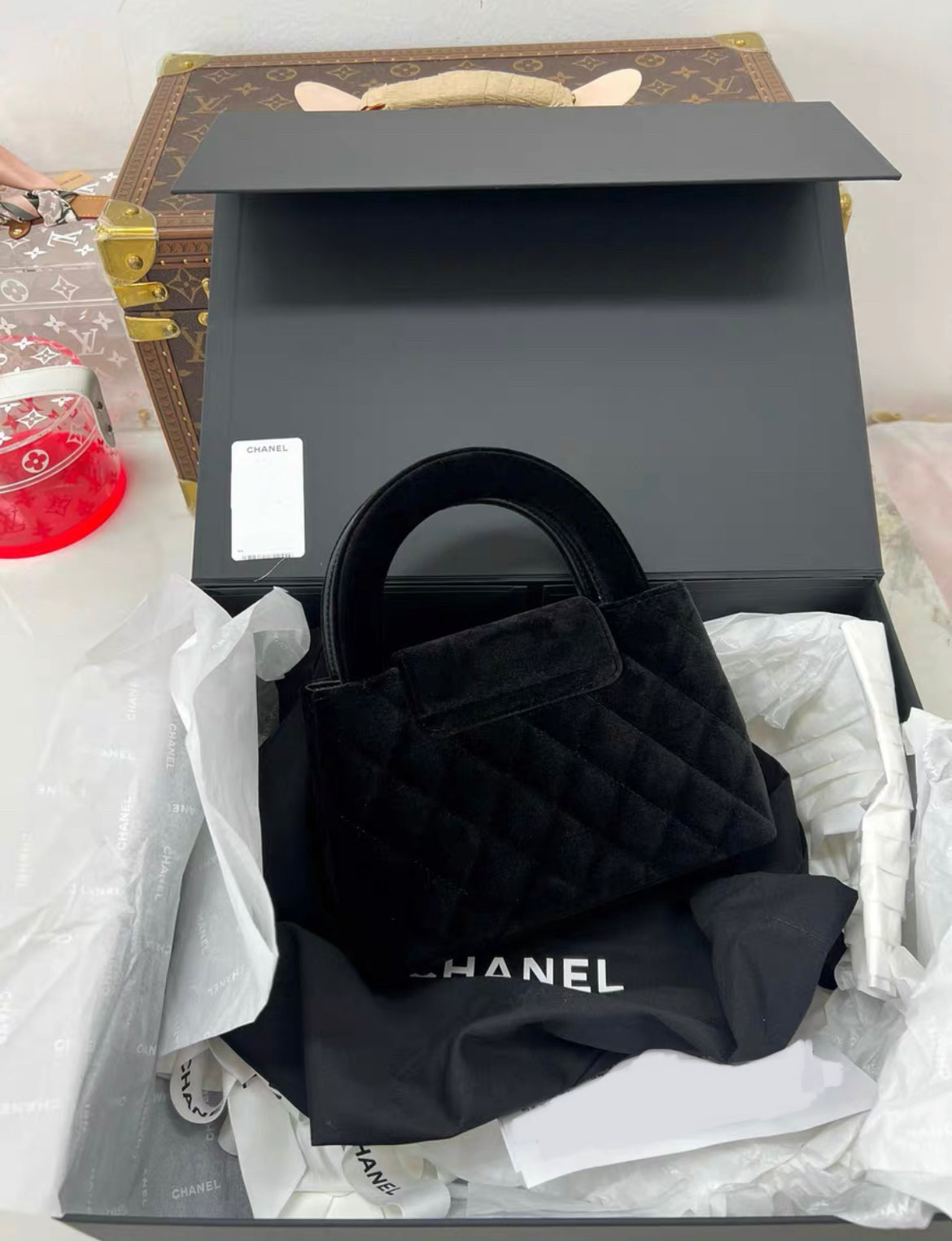 Chanel Kelly Velvet Black Shoulder Bag