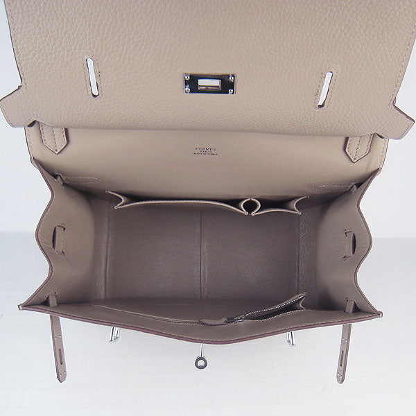 Luxury Hermes Leather Shoulder Bag Grey Silver