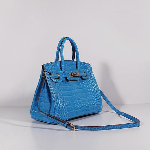 Luxury Hermes Birkin 30Cm Crocodile Leather Bag With Strap Blue Gold