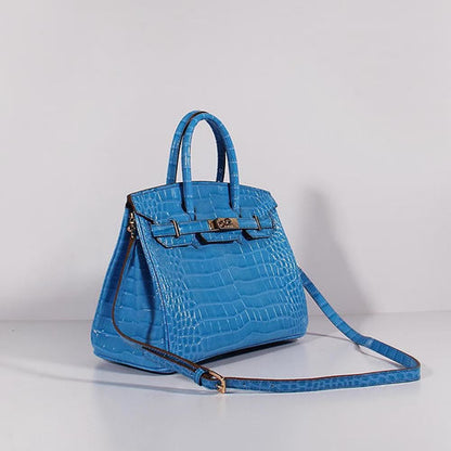 Luxury Hermes Birkin 30Cm Crocodile Leather Bag With Strap Blue Gold
