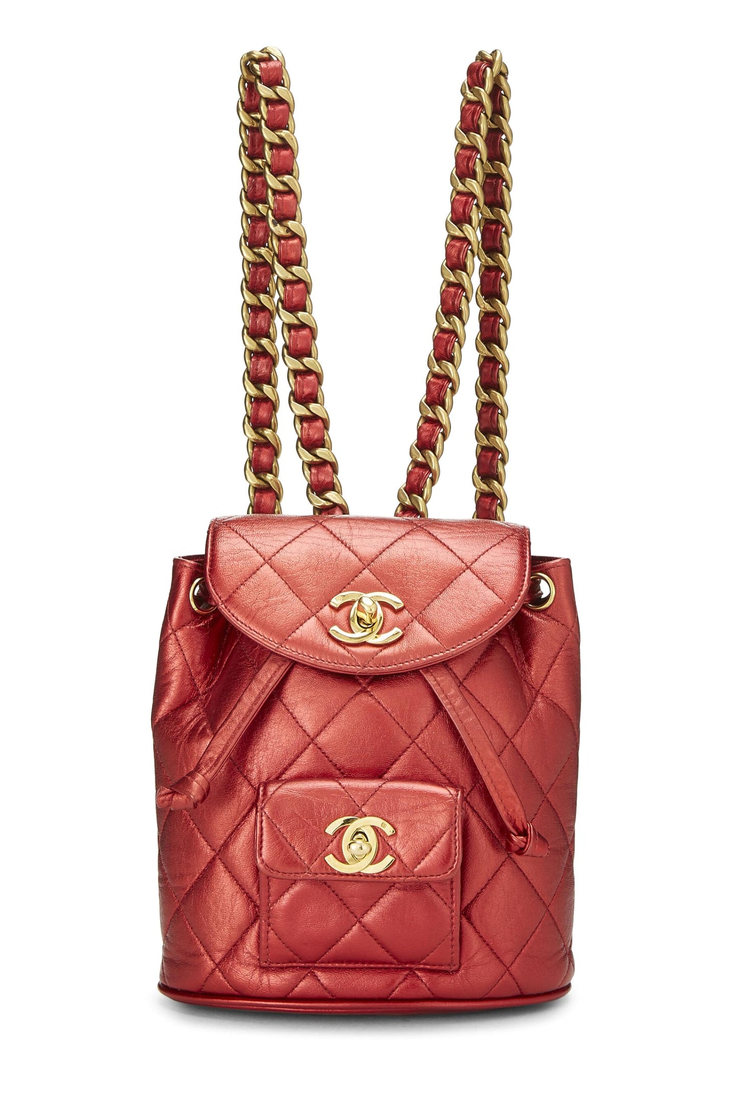 Chanel, Red Metallic Leather Classic Backpack Mini, Red