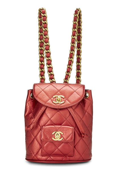 Chanel, Red Metallic Leather Classic Backpack Mini, Red