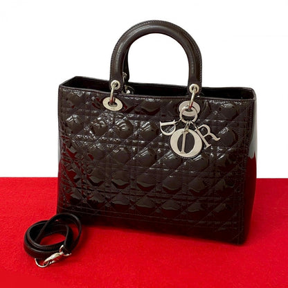 Dior Shoulder Bag Patent leather Brown Lady Dior