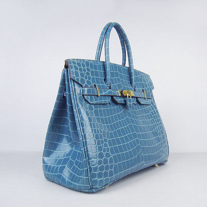 Luxury Hermes Birkin 6089 Crocodile Blue Bag