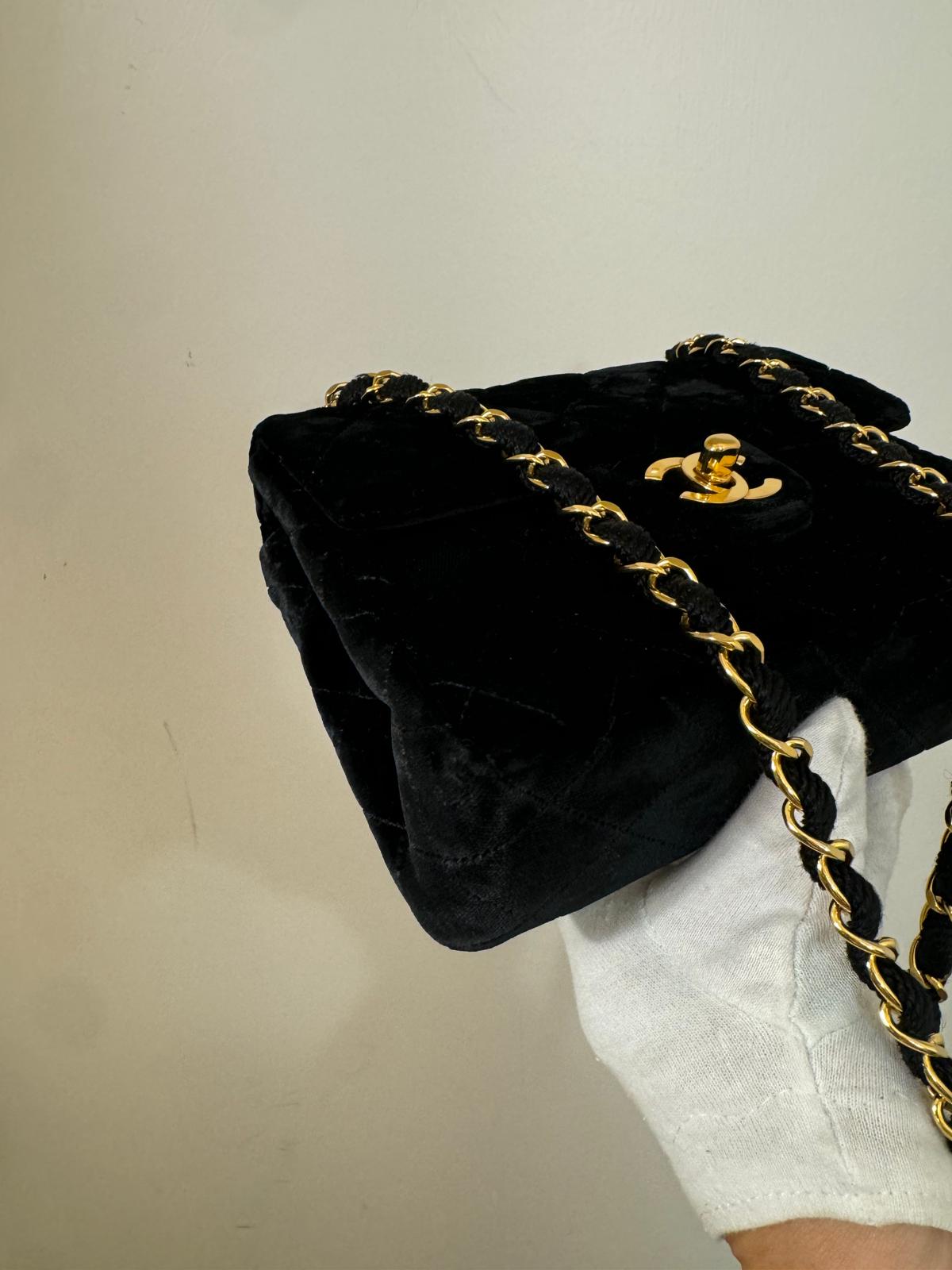 Chanel Mini Velvet Flap Bag Black Gold Hardware