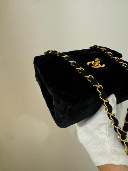 Chanel Mini Velvet Flap Bag Black Gold Hardware