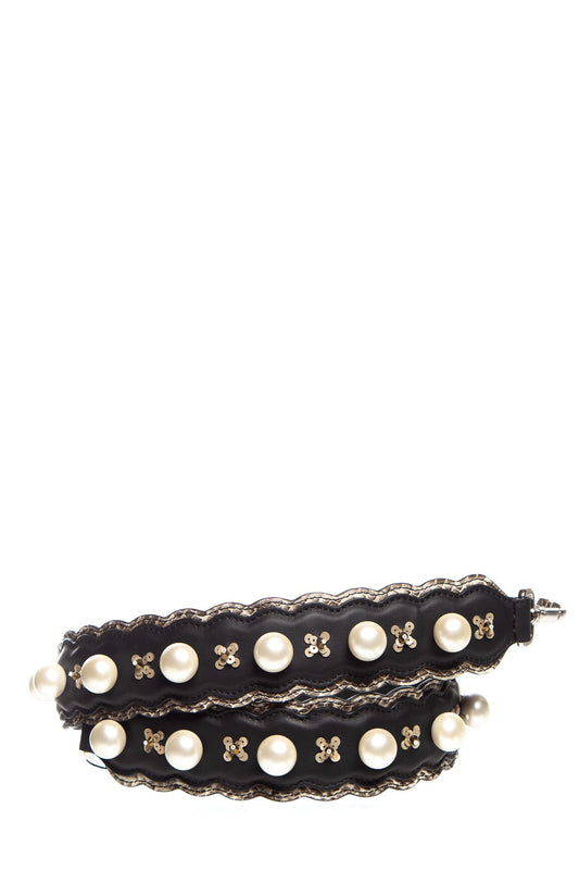 Fendi Black Sequins and Pearl Exotic Trim Strap