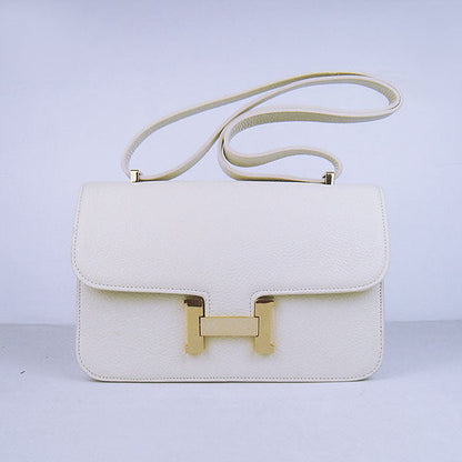 Luxury Hermes Calf Leather Message Bag Beige Golden