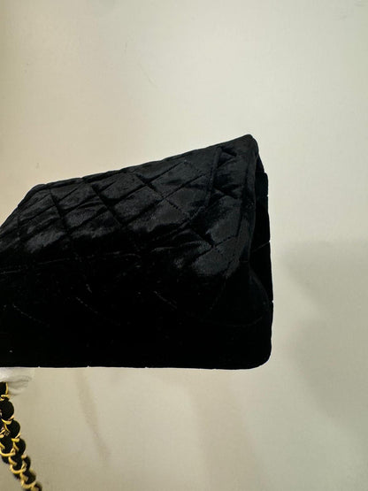 Chanel Mini Velvet Flap Bag Black Gold Hardware