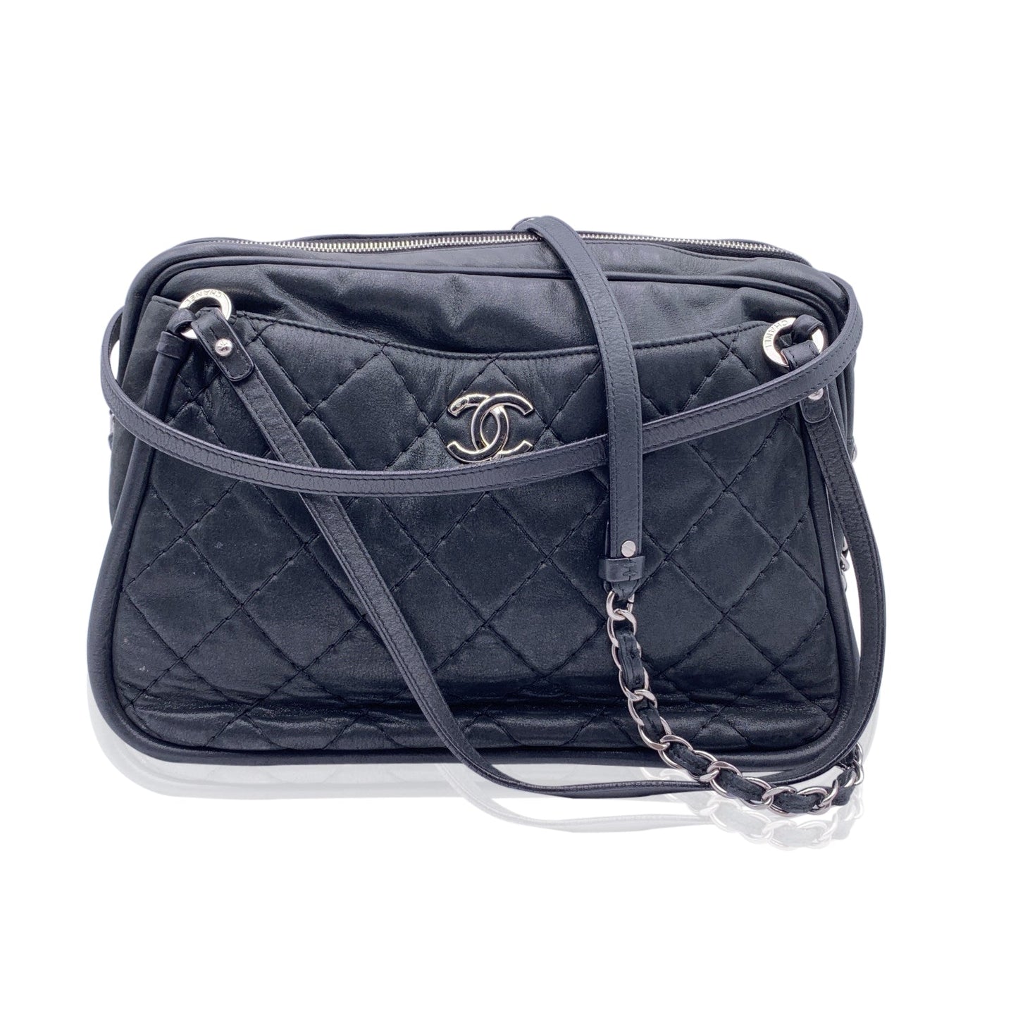 Chanel Black Quilted Leather Relax Cc Tote Camera Shoulder Bag