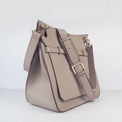 Luxury Hermes Leather Shoulder Bag Grey Golden