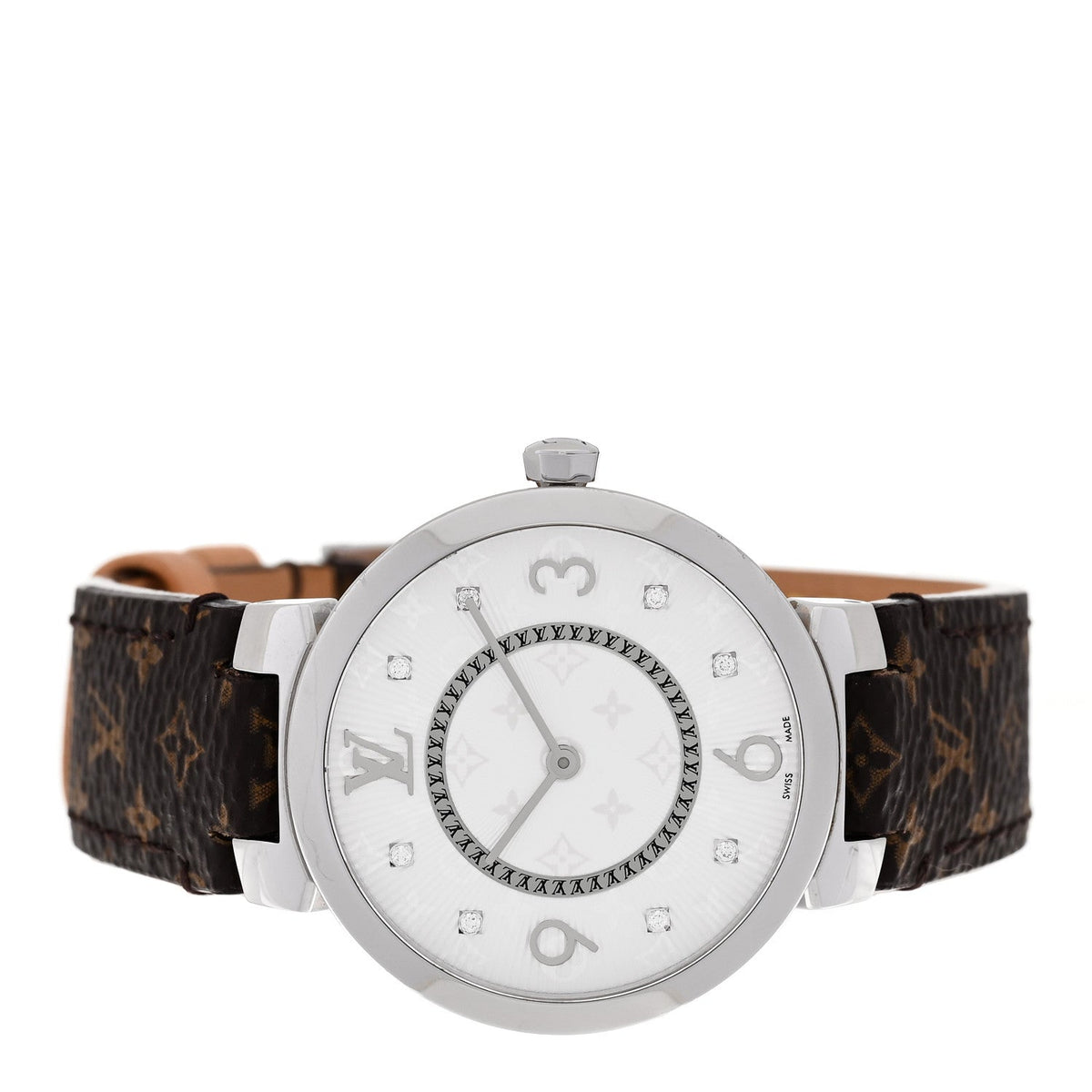 Stainless Steel Monogram Diamond 33mm Tambour Slim Quartz Watch