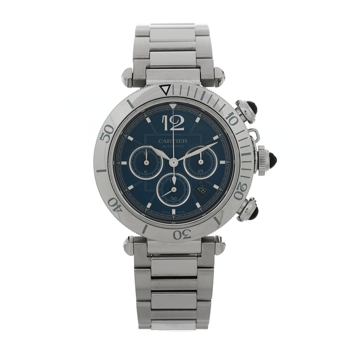 Stainless Steel 41mm Pasha C Chronograph Automatic Watch Blue