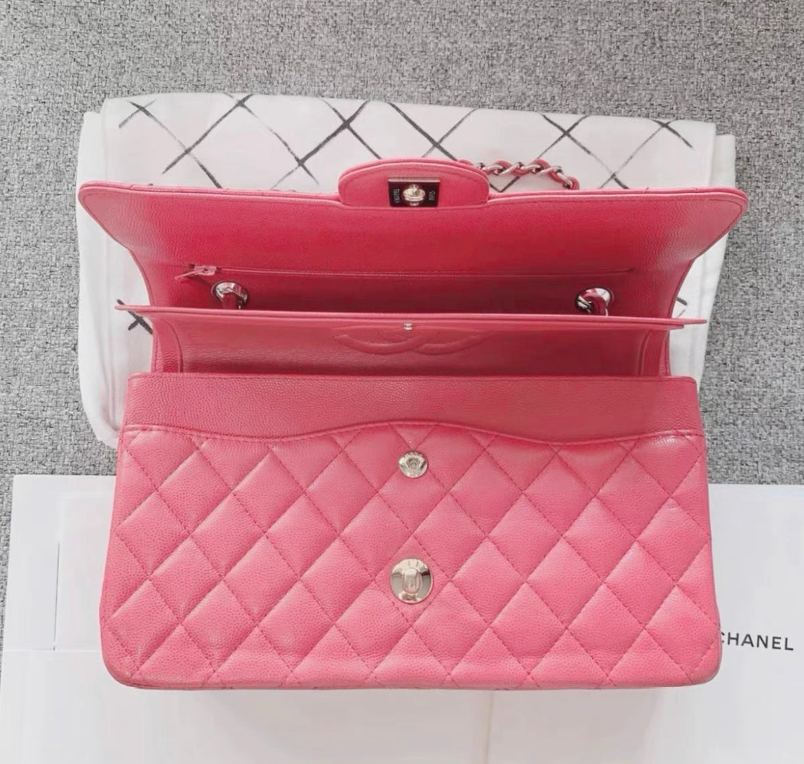 Chanel Medium Classic Double Flap Bag In Bubble Gum Pink Caviar