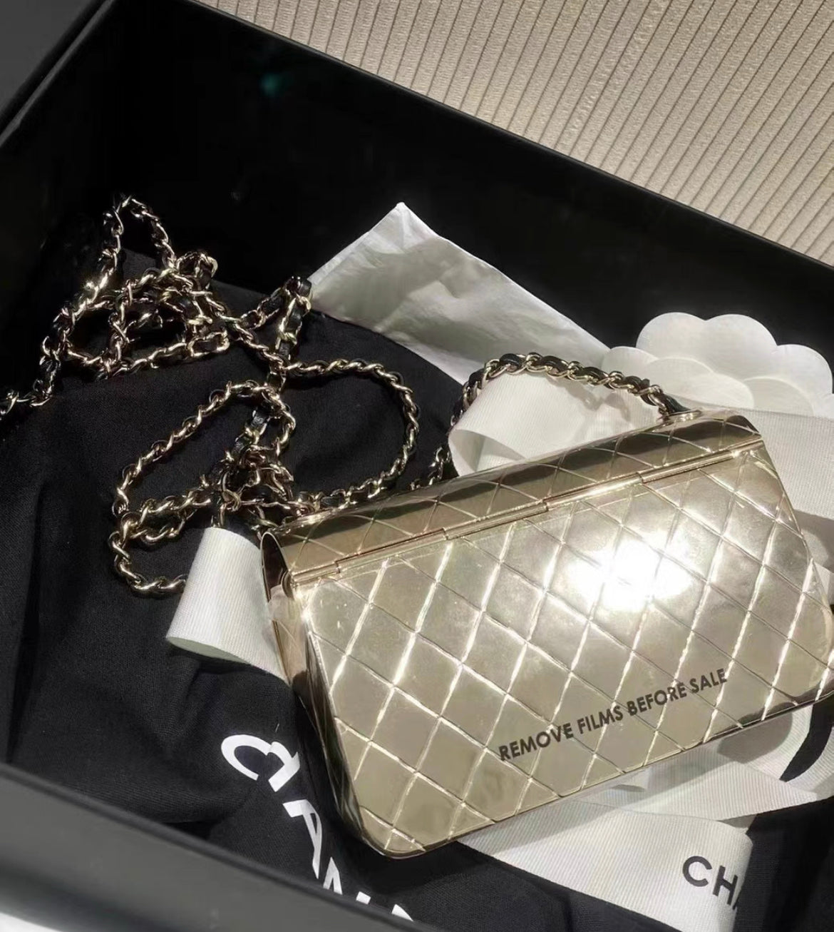 Chanel Quilted Hammered Metal Mini Classic Flap Evening Box Bag Gold Hardware 2022