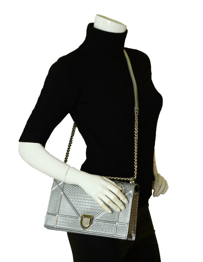 Christian Dior Silver Micro-Cannage Medium Diorama Flap Bag