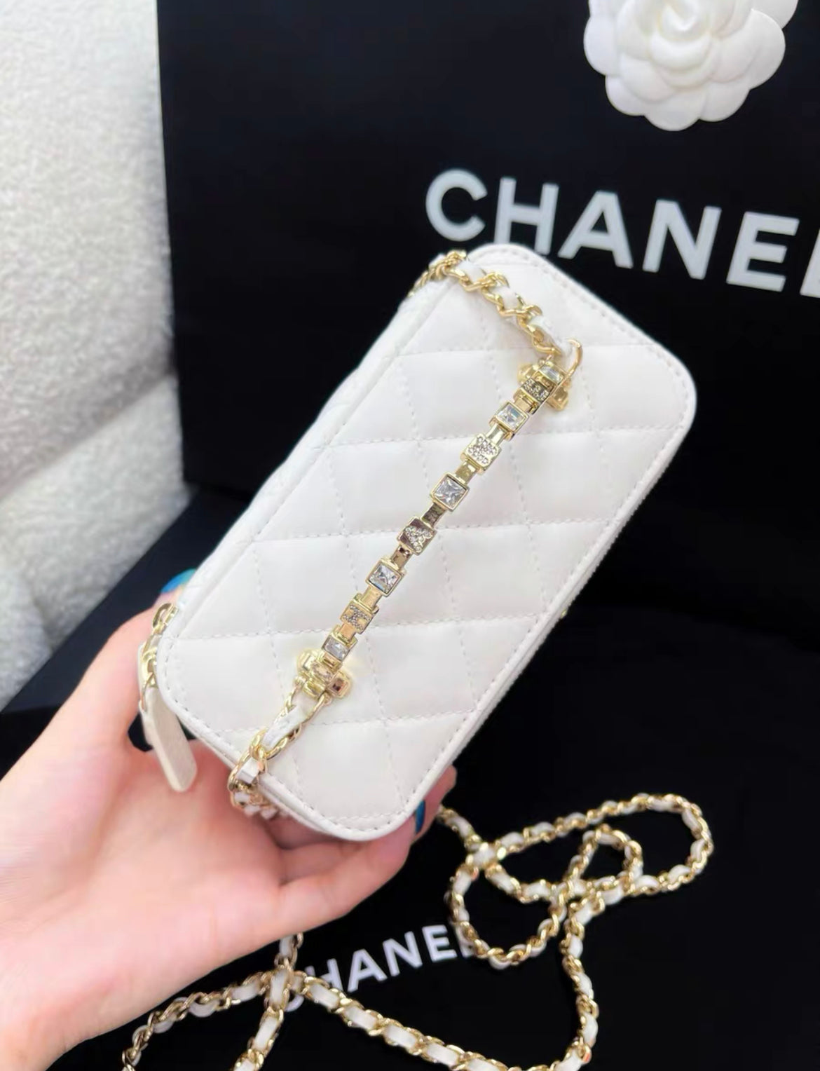 Chanel 24P White Gold Vanity Case Handle Chain Bag