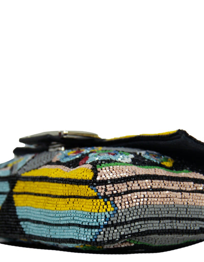 Fendi NWT Floral Beaded Micro Mini Baguette Crossbody Bag