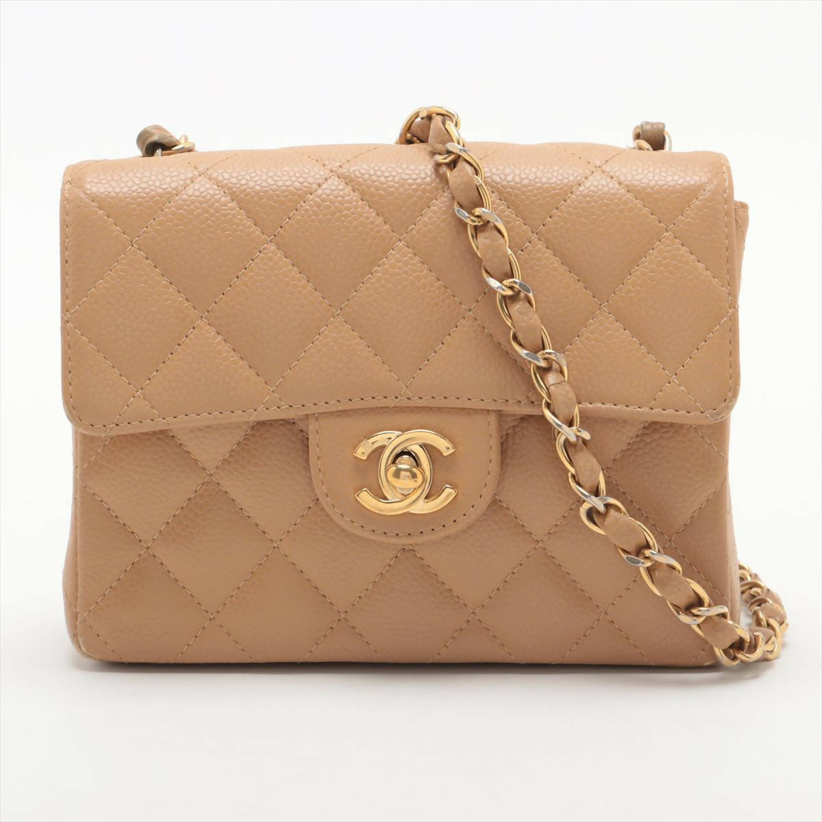 Chanel Beige Caviar Mini Classic Square Flap Shoulder Bag