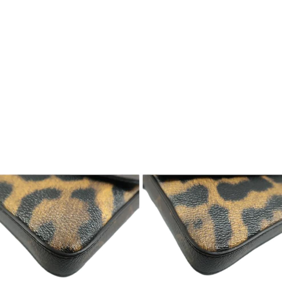LOUIS VUITTON Pochette Felicie Monogram Canvas Wild Animal Chain Crossbody Bag Brown