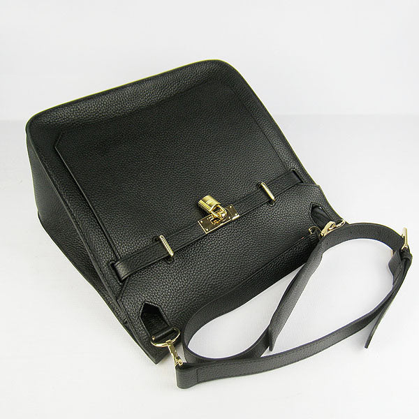 Luxury Hermes Leather Shoulder Bag Black Golden