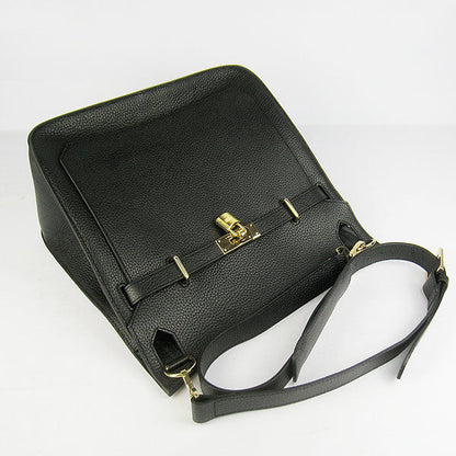 Luxury Hermes Leather Shoulder Bag Black Golden