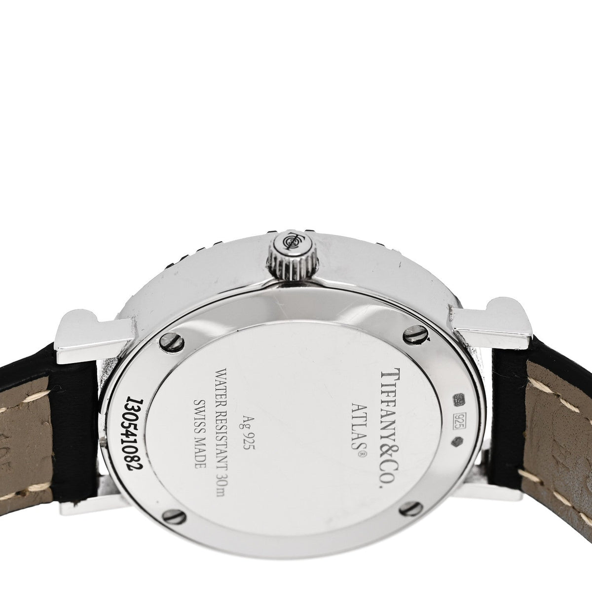 Sterling Silver Calfskin 29mm Atlas Quartz Watch Black