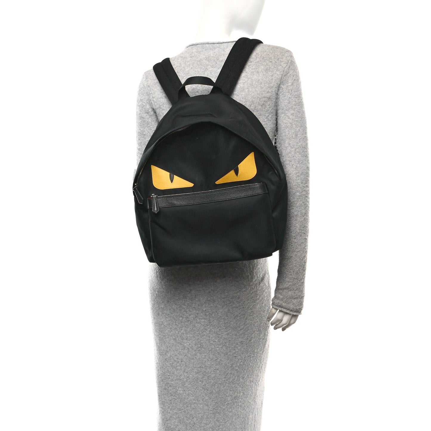 Fendi Nylon Vitello Elite Monster Eyes Rounded Backpack Black Yellow