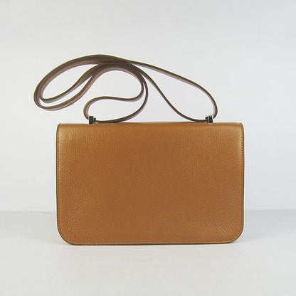 Luxury Hermes Calf Leather Message Bag Light Coffee Silver