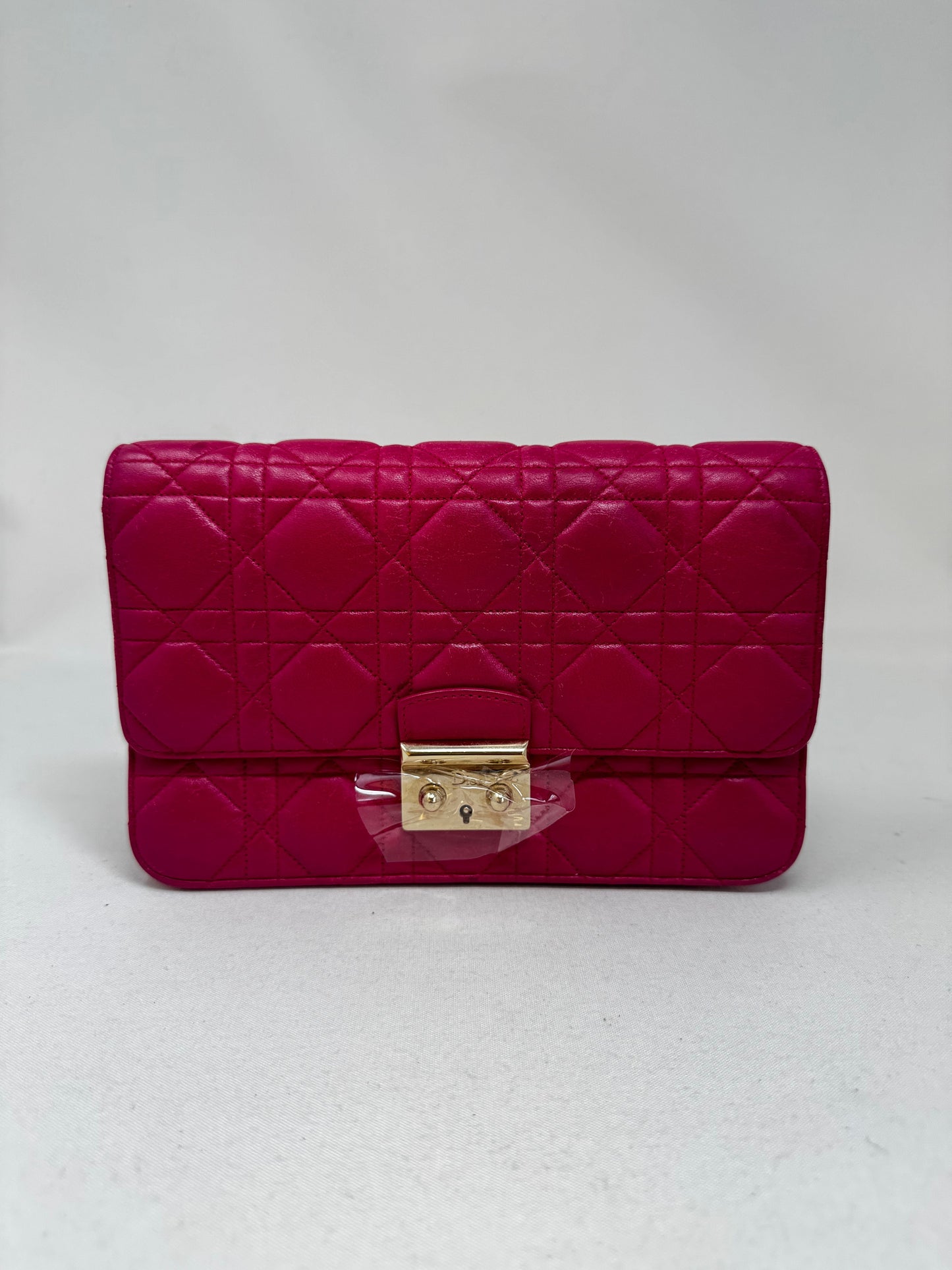 Christian Dior Lambskin Cannage Miss Dior Promenade Pouch Fuchsia Bj1-04