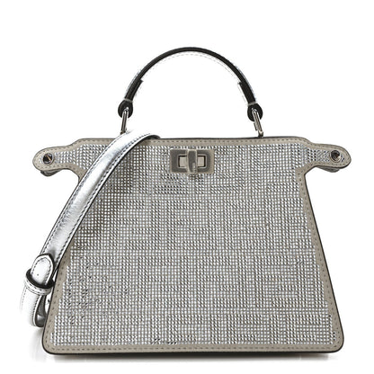 Fendi Crystal Vitello Laminato FF Petite Peekaboo I SEE U Satchel Crystal Argento