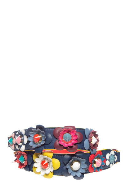 Fendi Multicolor Floral Vitello Dolce Flowerland Studded Leather Strap