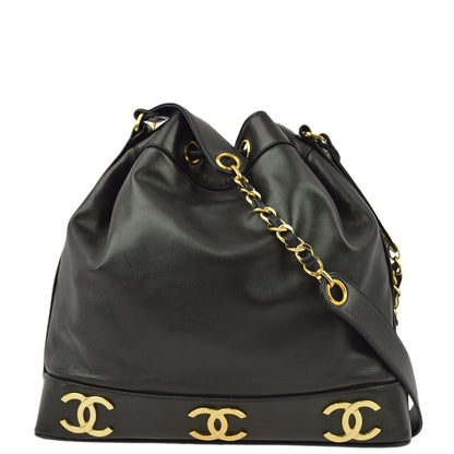 Chanel Black Lambskin Triple CC Bucket Shoulder Bag