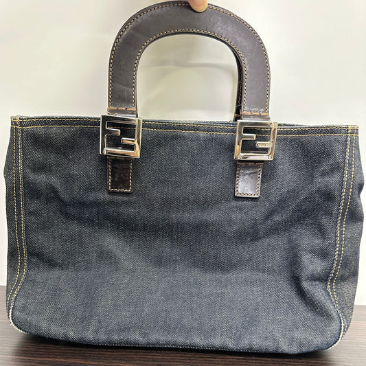 Fendi Blue Denim and Brown Leather Tote Bag Handbag LB115495