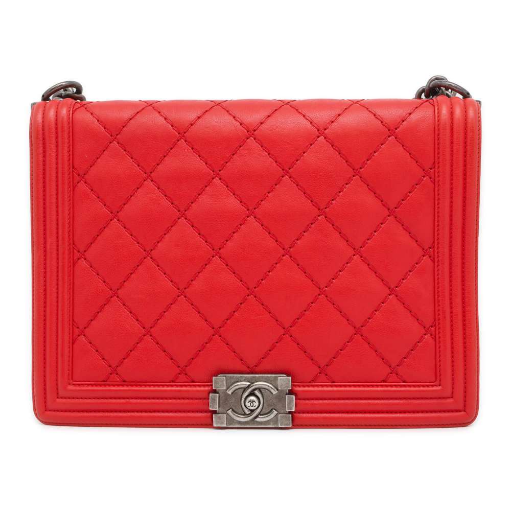 Chanel Boy Chanel ChainShoulder Bag Red Lambskin