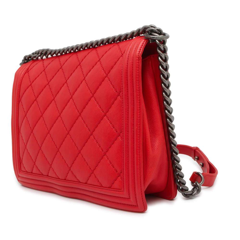 Chanel Boy Chanel ChainShoulder Bag Red Lambskin