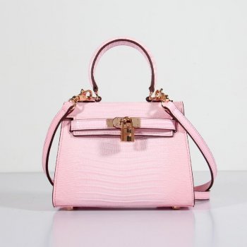 Luxury Hermes Kelly 20Cm Lizard Leather Bag Pink Gold