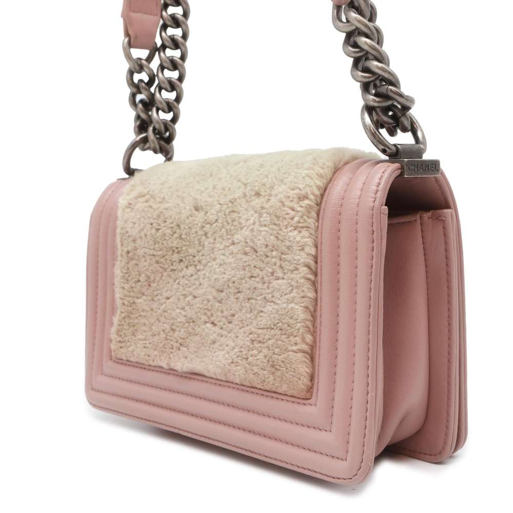 Chanel Boy Chanel ChainShoulder Pink Leather Fur