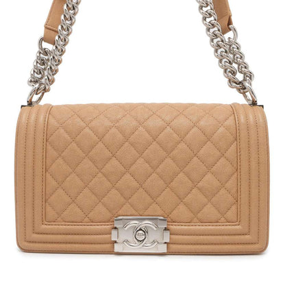Chanel Boy Chanel ChainShoulder Bag Beige A67086 Caviar Leather Size 25