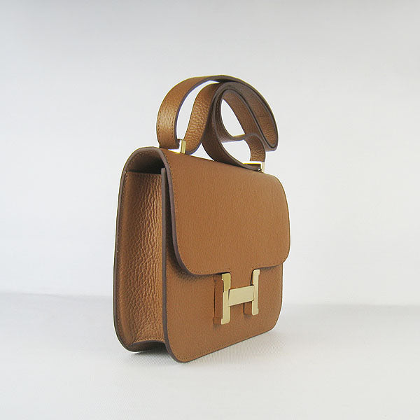 Luxury Hermes Constance Cowskin Leather Bag Light Coffee Golden