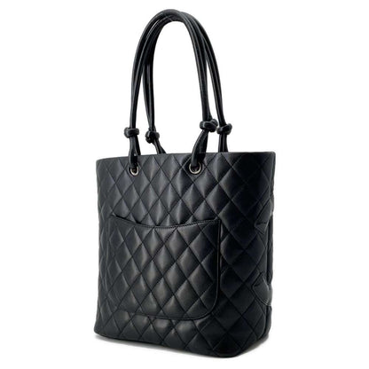 Chanel Cambon Line Handbag Black A25167 Leather Size Medium