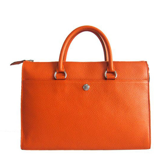 Luxury Hermes Briefcases Briefcase Cow Leather Orange Handbag
