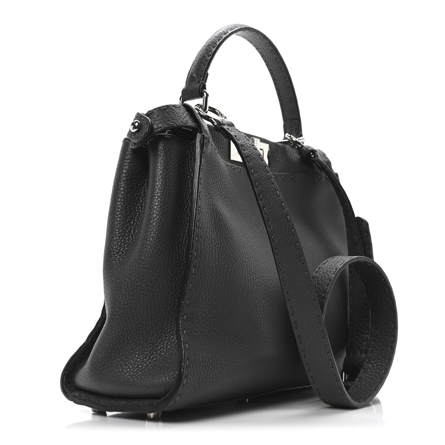 Fendi Cuoio Romano Selleria Bi-Color Medium Peekaboo Iconic Satchel Asfalto Latte