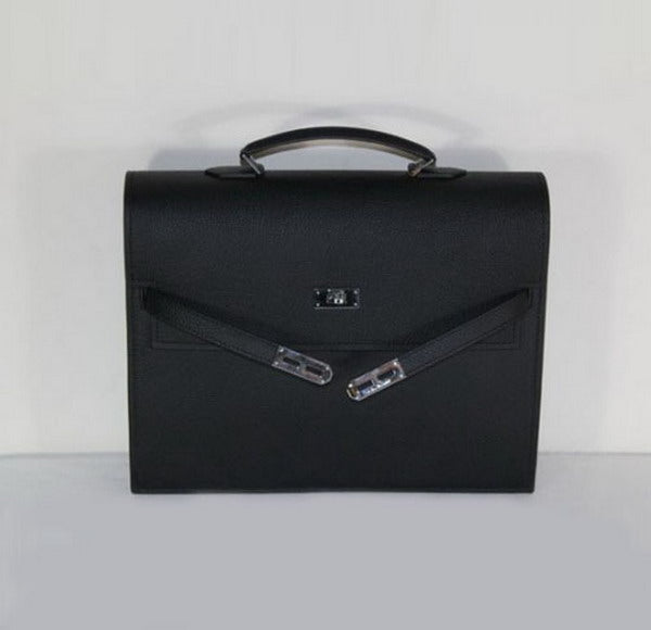 Luxury Hermes Briefcases Briefcase Cow Leather Black Bag
