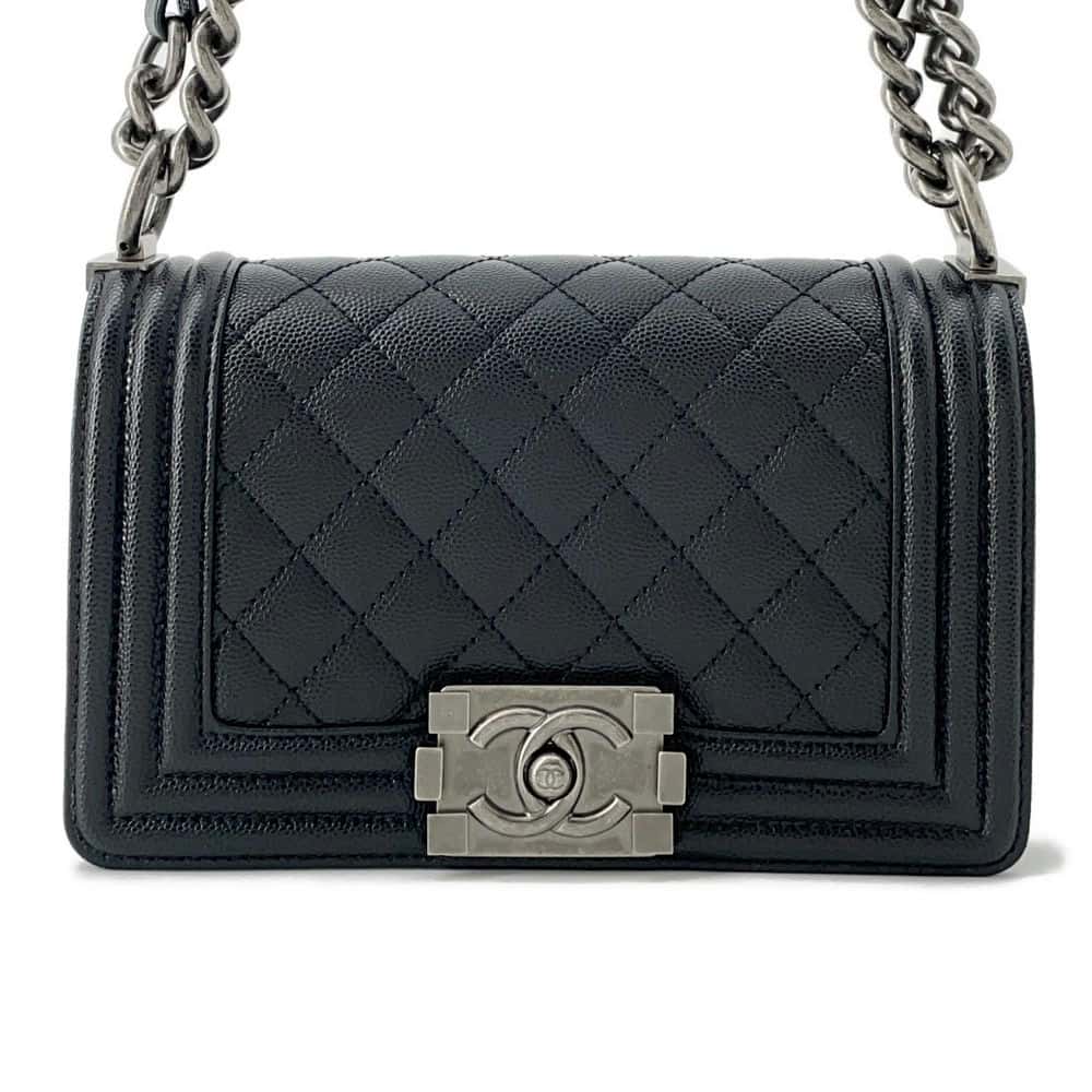 Chanel Boy Chanel ChainShoulder Bag Black A67085 Caviar Leather Size Small